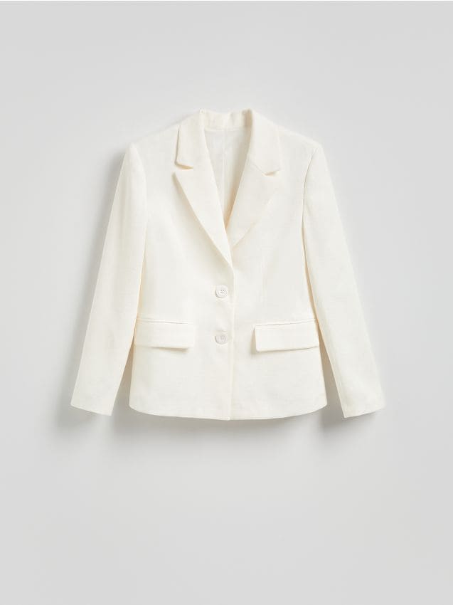 Reserved - Żakardowa marynarka slim fit - złamana biel
