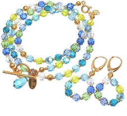 Kryształy Komplet Kolczyki Naszyjnik Bransoletka Crystals Ocean Blue Złote Srebro