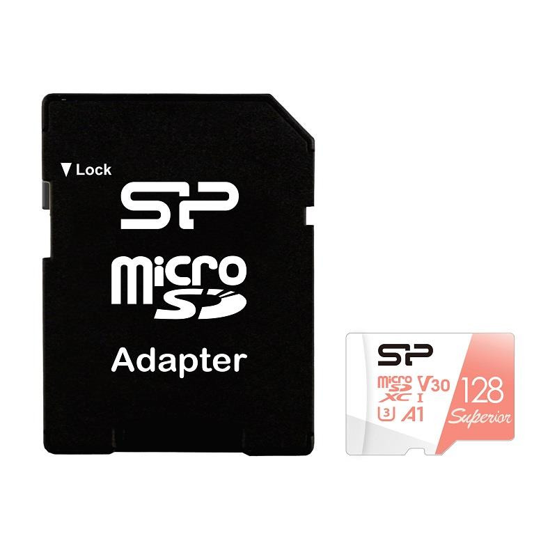 Karta pamięci silicon power microsdxc superior 128gb v30 uhs-1 u3 a1 + adapter SP128GBSTXDV3V20SP