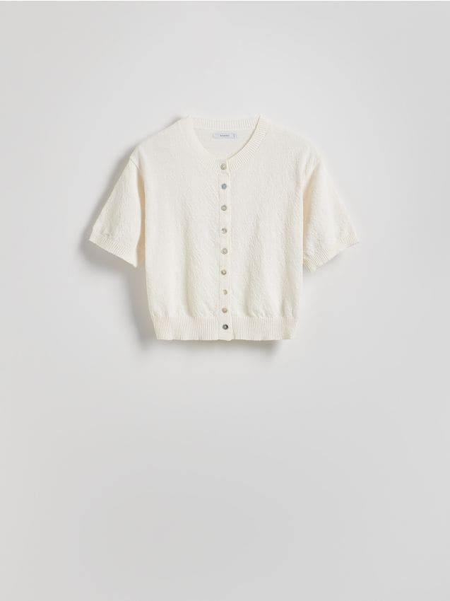 Reserved - Sweter z krótkim rękawem - kremowy