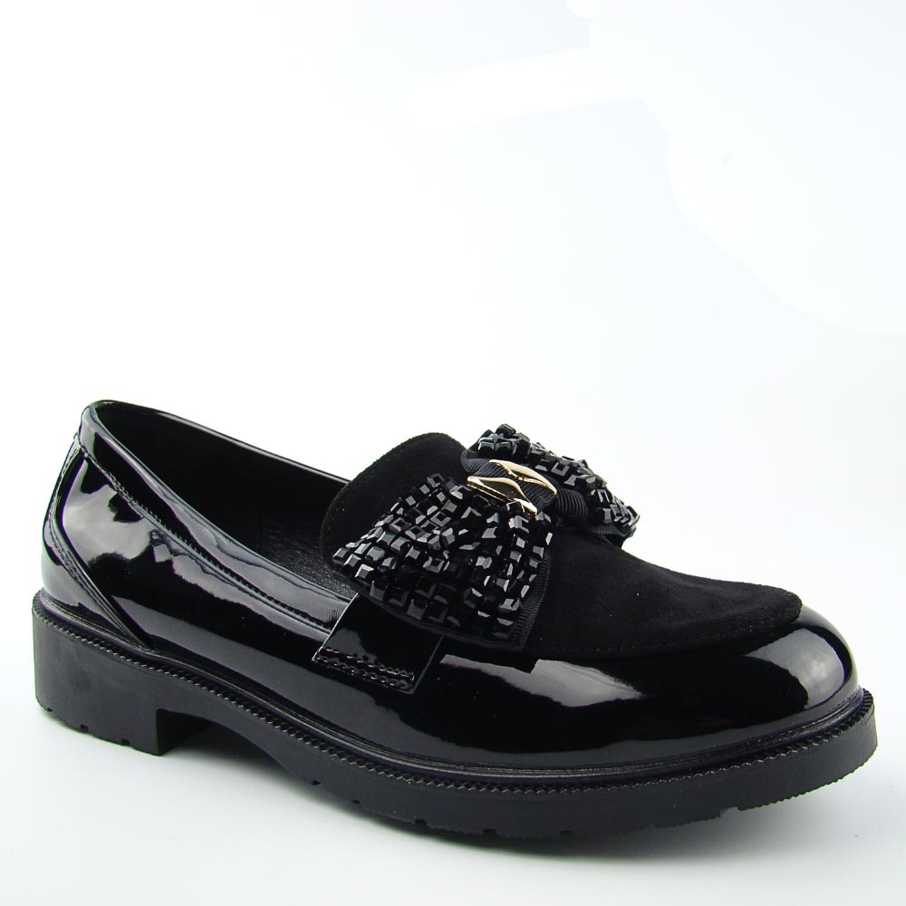 S.Barski HY51-319 damskie półbuty mokasyny czarne lakierki