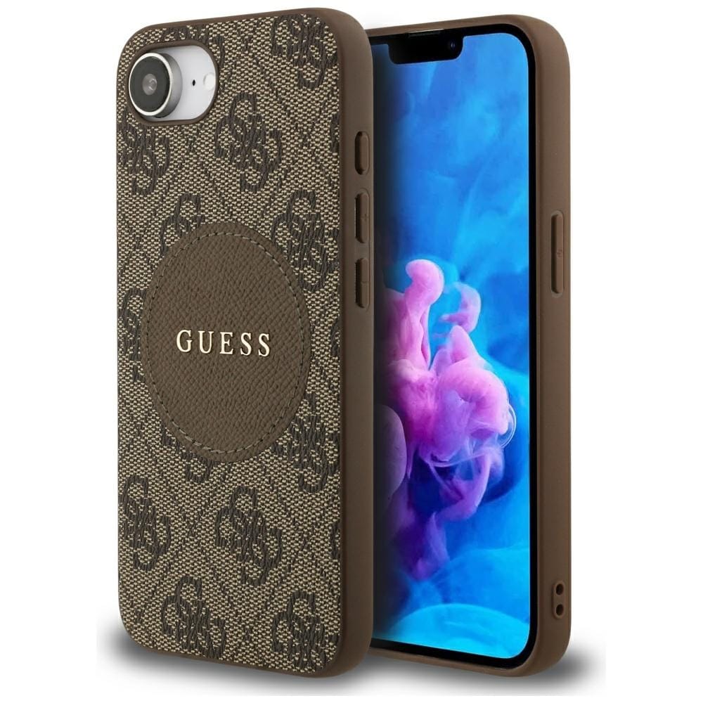 Etui Guess 4G Circle Classic Logo MagSafe do iPhone 16e brązowy