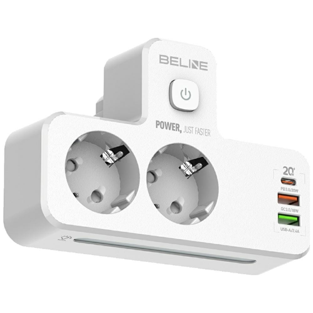 Listwa zasilająca Beline z podświetleniem LED 2xUSB-A/USB-C/2xAC biały