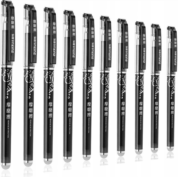 10x Długopis Ścieralny Zmazywalny 0.5mm - Zestaw Czarny -