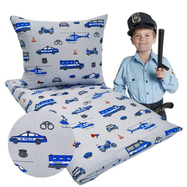 Pościel Dziecięca 100x135 + 50x60 Policja Na Szarym Wysoka Jakość