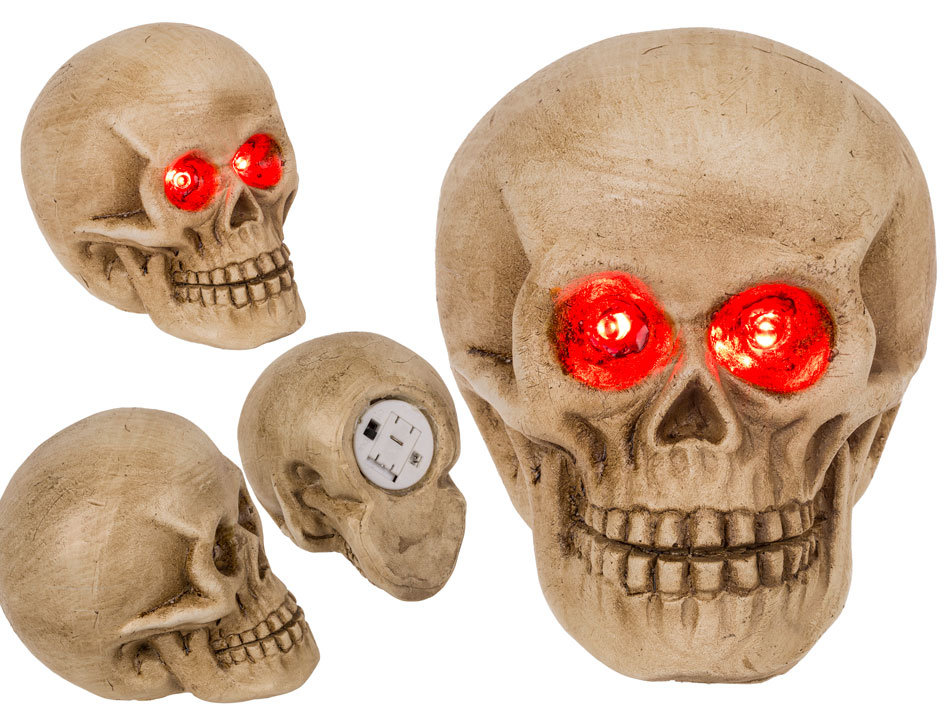 Czaszka z Czerwonymi Oczami LED – Mroczna Dekoracja z Charakterem