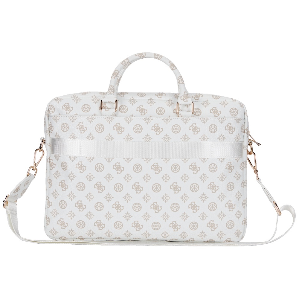 Torba GUESS 4G Peony Front Pocket Zipper Triangle Logo 16 cali Biały
