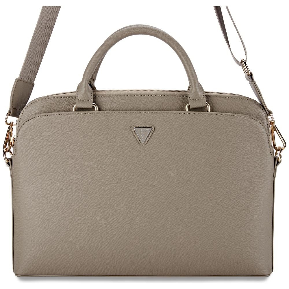 Torba GUESS Grained Zipper Pocket Triangle Logo 15 cali Brązowy