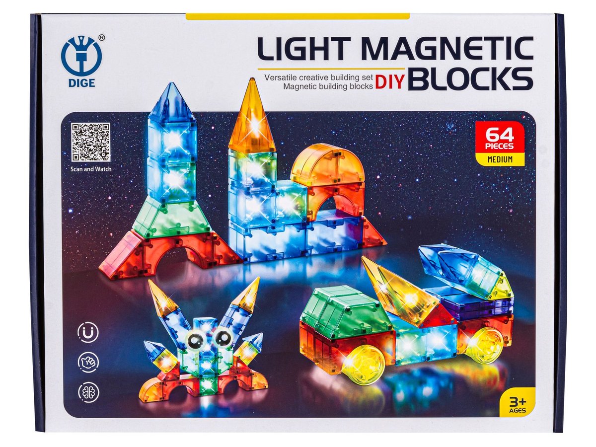 KOLOROWE KLOCKI MAGNETYCZNE,ŚWIECĄCE ELEMENTY