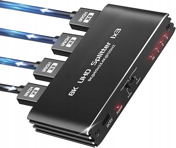 Rozdzielacz HDMI 1 w 3 Out, 8K 60 Hz HDMI rozdzielacz