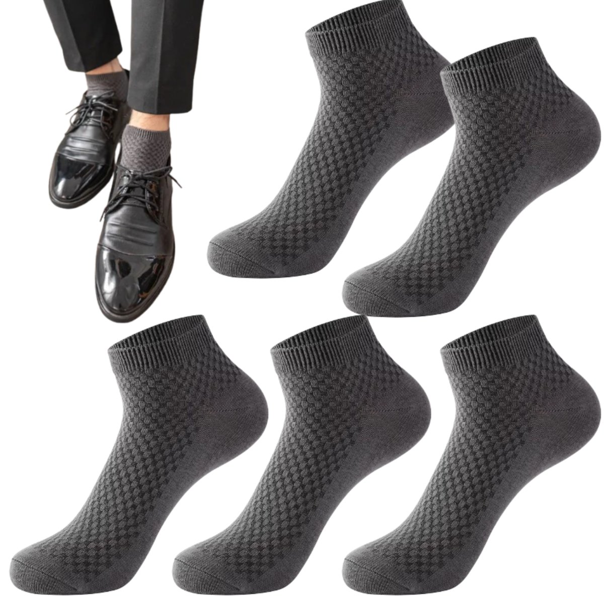 5x męskie skarpetki stopki bawełniane z aktywnym węglem – świeżość i wygoda - DARK GRAY