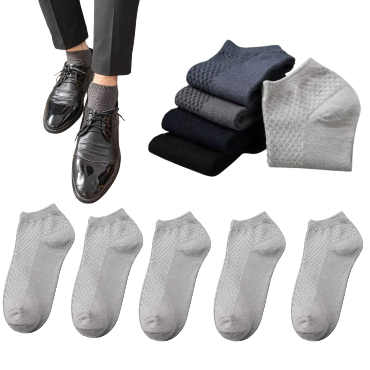 5x męskie skarpetki stopki bawełniane z aktywnym węglem – świeżość i wygoda- GRAY