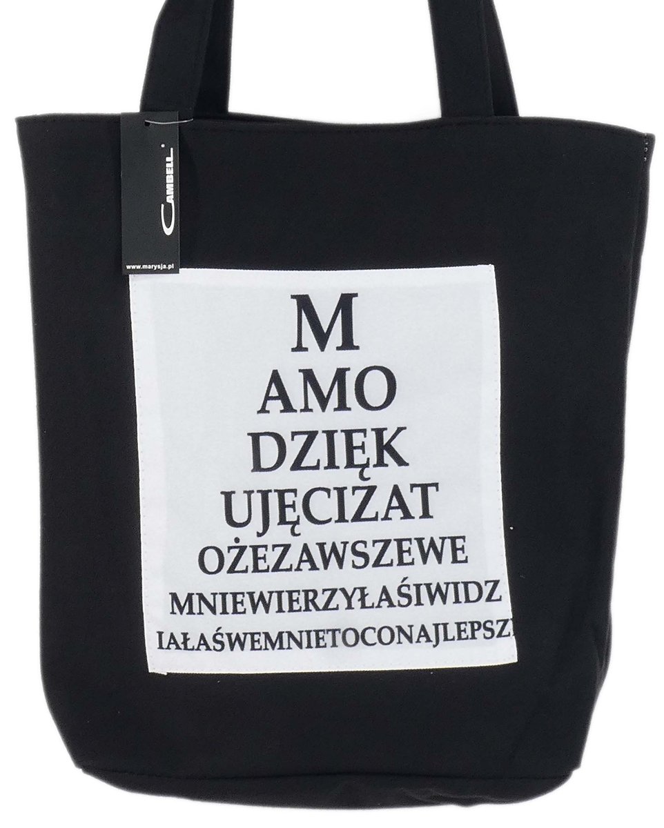 POJEMNA TORBA NA RAMIĘ DO MIASTA SHOPPERKA CZARNA MAMO DZIĘKUJE