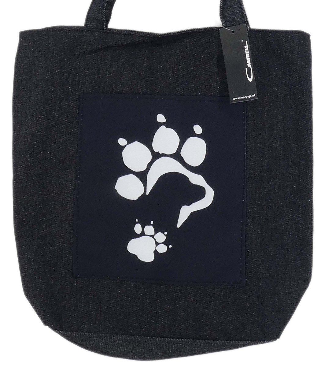 POJEMNA TORBA NA RAMIĘ DO MIASTA SHOPPERKA CZARNA PSIA ŁAPA