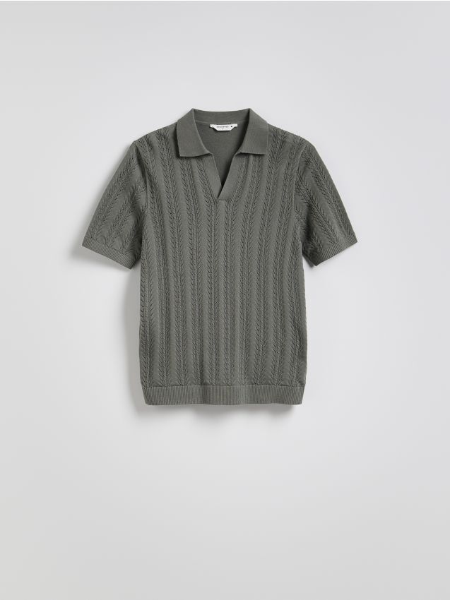 Reserved - Bawełniany sweter polo - jasnozielony