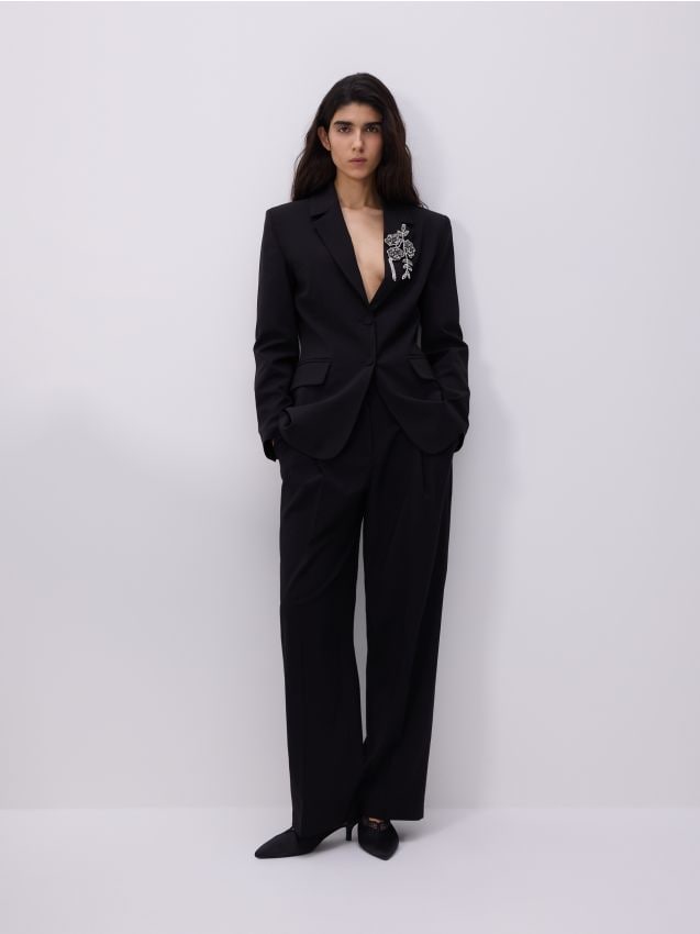 Reserved - Garniturowe spodnie z wełną - czarny