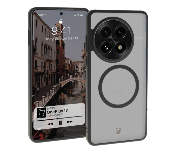 Bizon MatteO z MagSafe do OnePlus 13 Półprzezroczyste z czarną ramką