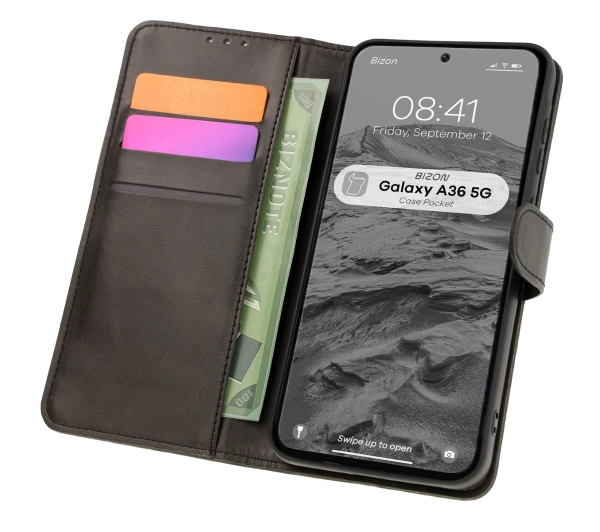 Bizon z klapką Pocket do Galaxy A36 5G Czarny