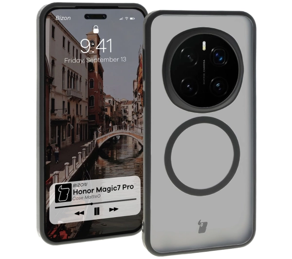 Bizon MatteO z MagSafe do Honor Magic7 Pro Półprzezroczyste z czarną ramką