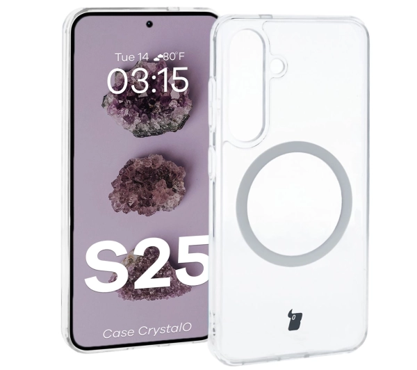 Bizon Etui z pierścieniem magnetycznym Case CrystalO do Galaxy S25, przezroczyste