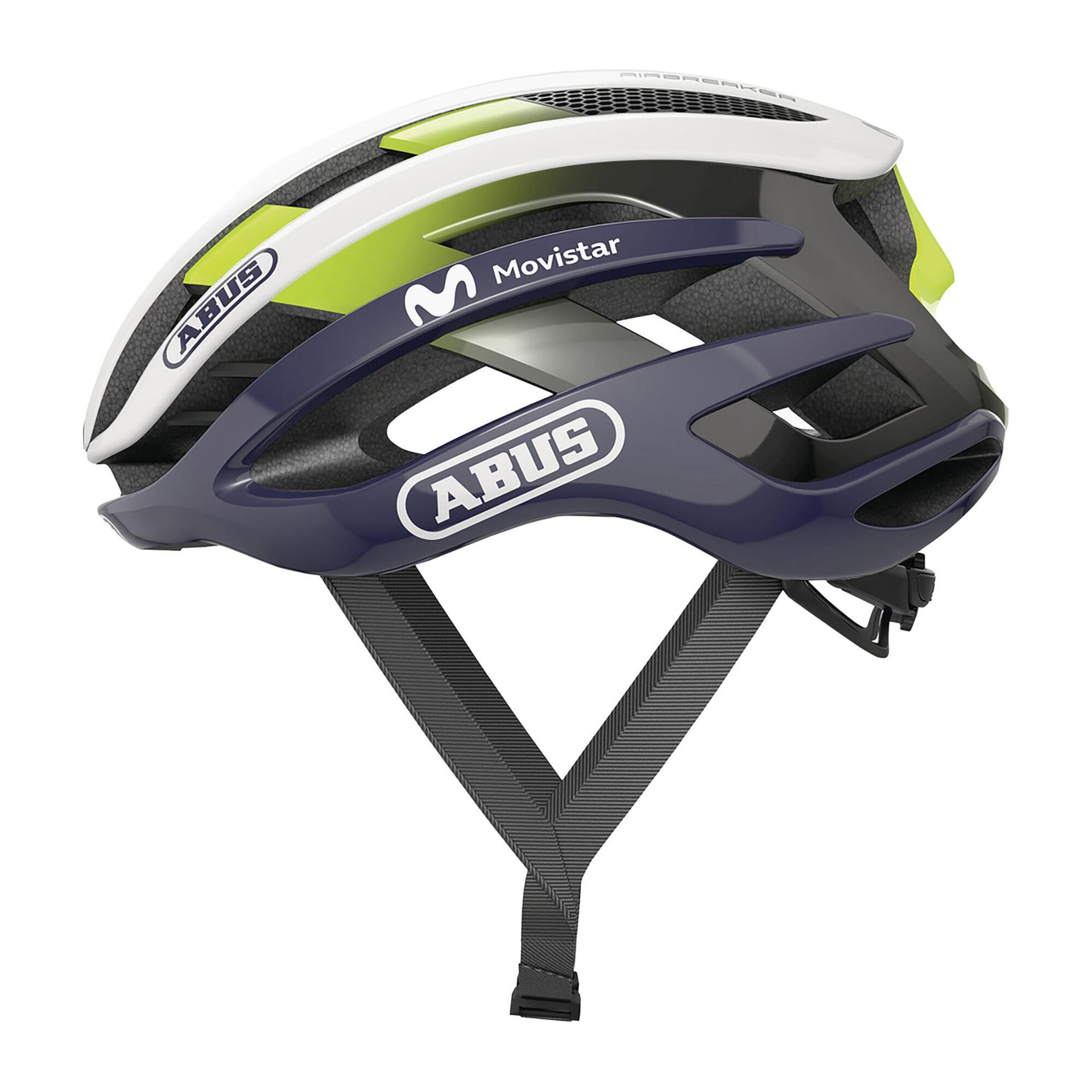 Kask rowerowy szosowy ABUS AirBreaker - wysokiej klasy kask rowerowy do profesjonalnej jazdy na rowerze - dla nastolatków i dorosłych - kask dla mężczyzn i kobiet - biały/niebieski (Movistar Team 24), rozmiar L