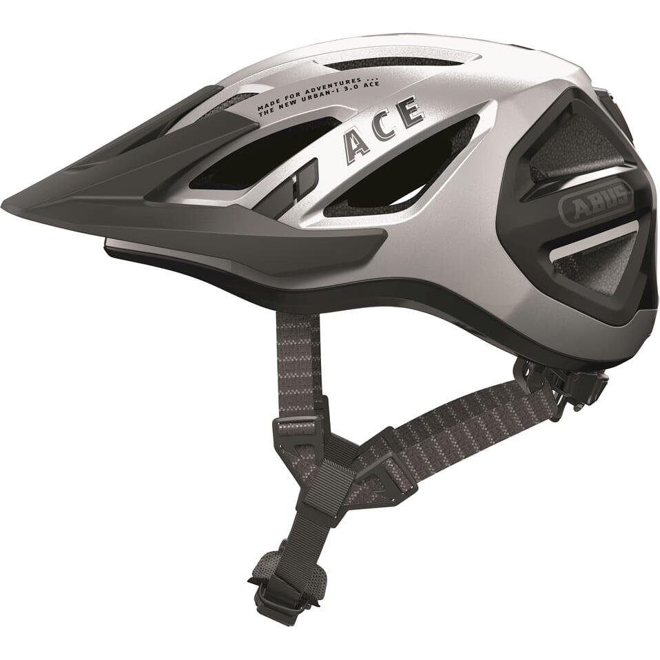 Kask miejski ABUS Urban-I 3.0 ACE - sportowy kask rowerowy z tylnym światłem LED, przedłużonym daszkiem i zapięciem magnetycznym - dla kobiet i mężczyzn - srebrny, rozmiar S