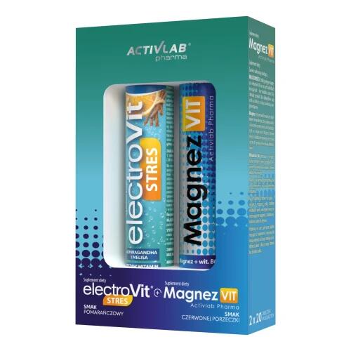 Elektrolity ACTIVLAB Stres Pomarańczowy + Magnez Czarna porzeczka (2 x 20 tabletek)