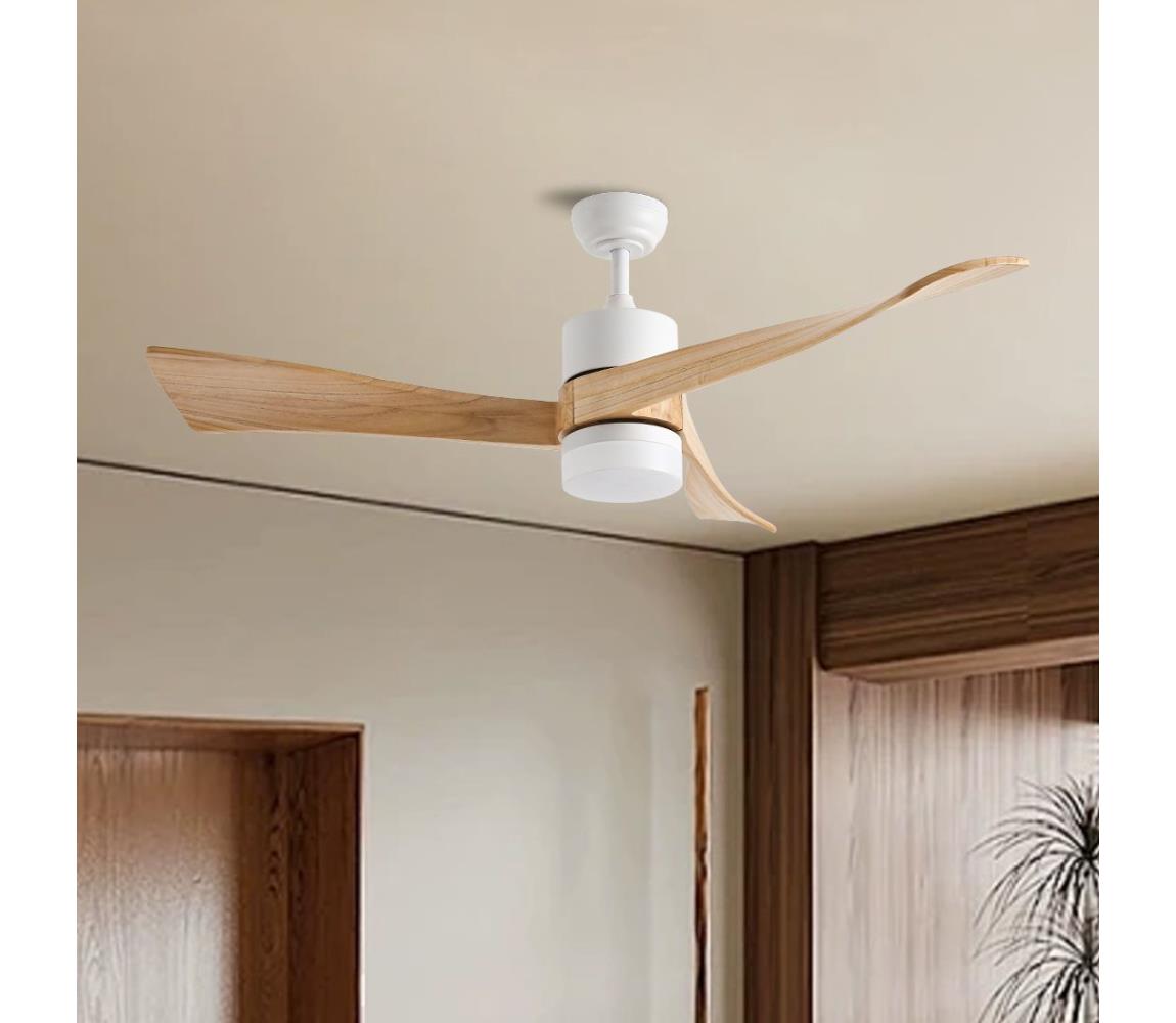ZEVENTI - Wentylator sufitowy LED NATURITO LED/18W/230V Wi-Fi Tuya biały/dąb + pilot