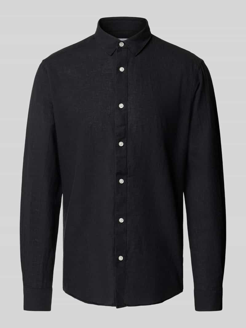 Koszula lniana o kroju slim fit z kołnierzykiem typu kent model ‘CAIDEN’