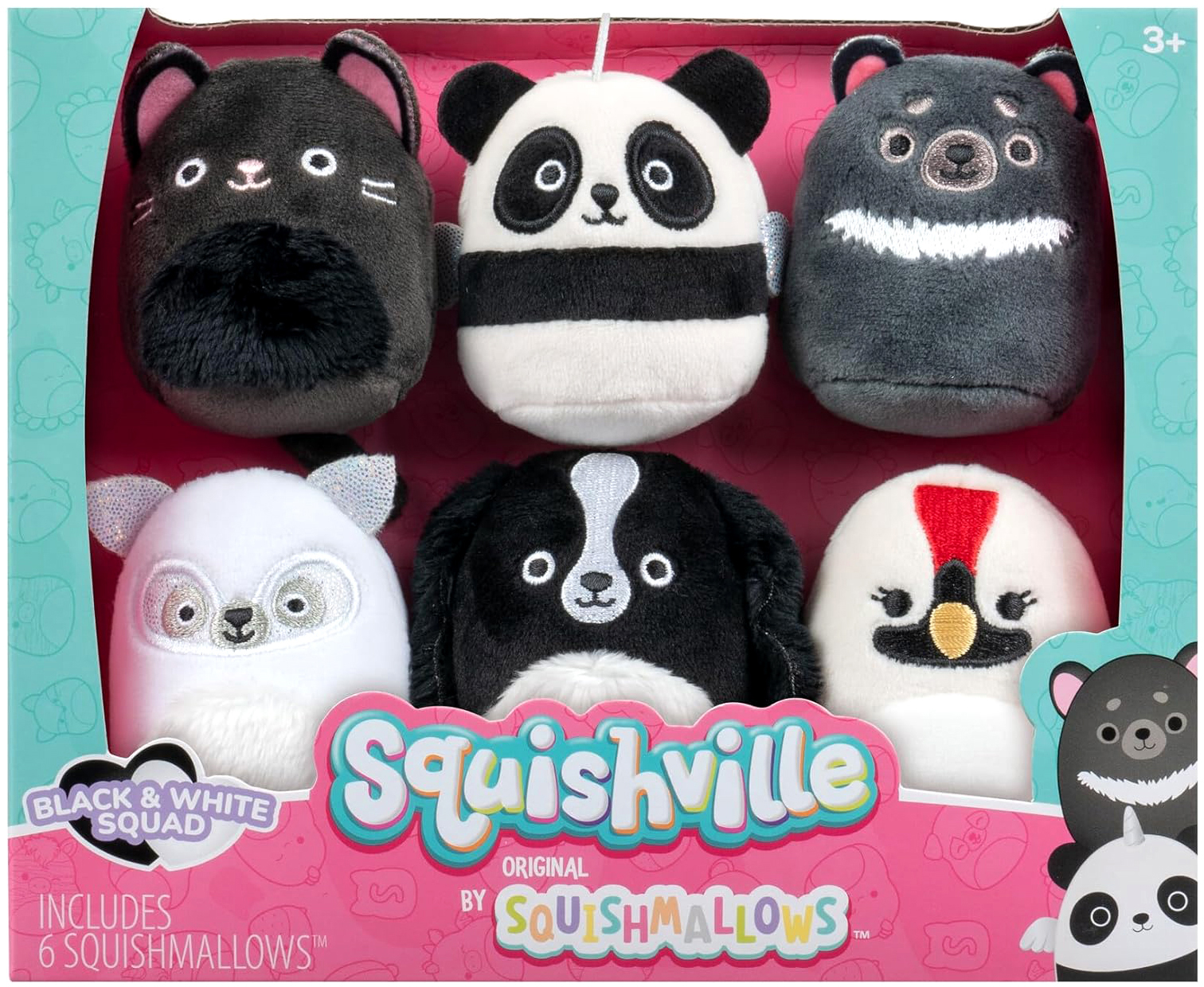 Zestaw maskotek Squishmallows Squishville Black and White Squad 6 szt (0191726877035)