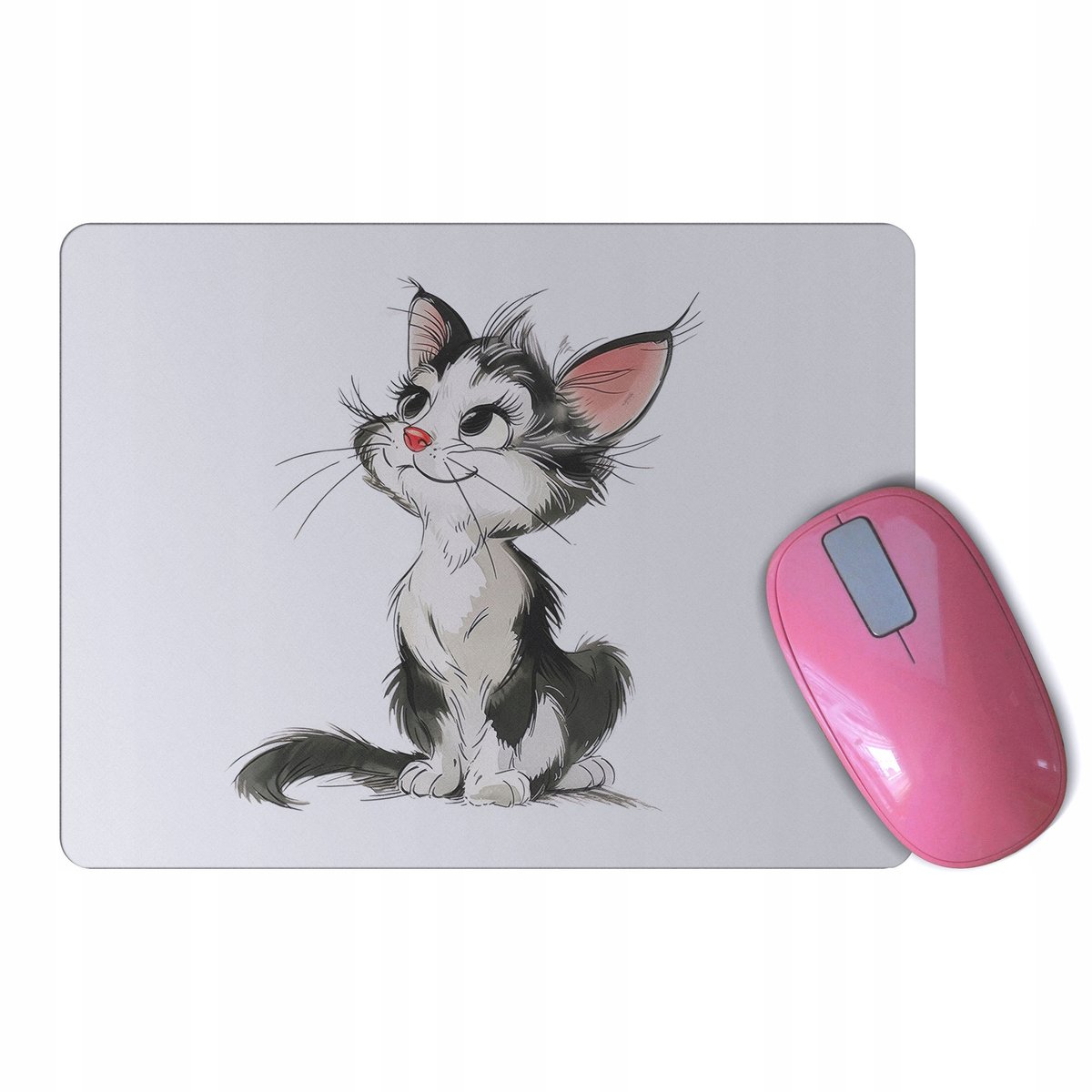 Podkładka pod mysz KOTEM KOT KOTEK biało szary prezent dla dziecka