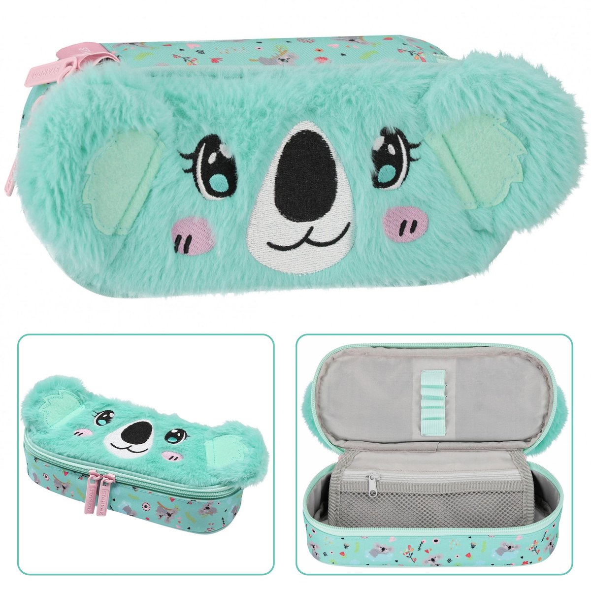 Koala Turkusowy, pluszowy piórnik szkolny, saszetka dla dziewczynki, na zamek 5x22x10cm