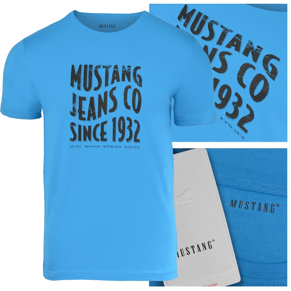 Mustang Koszulka Męska T-shirt Bawełniana 4246 Niebieski Rozmiar M