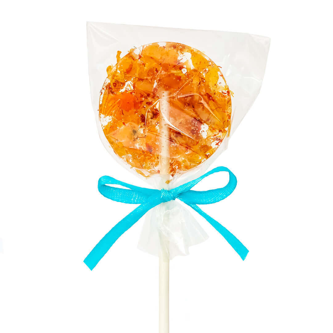 Herbaciany Lizak Mango Tango - pyszny cukrowy lizak do rozpuszczenia w gorącej wodzie z dodatkiem suszonych owoców mango na prezent, upominek - herb..