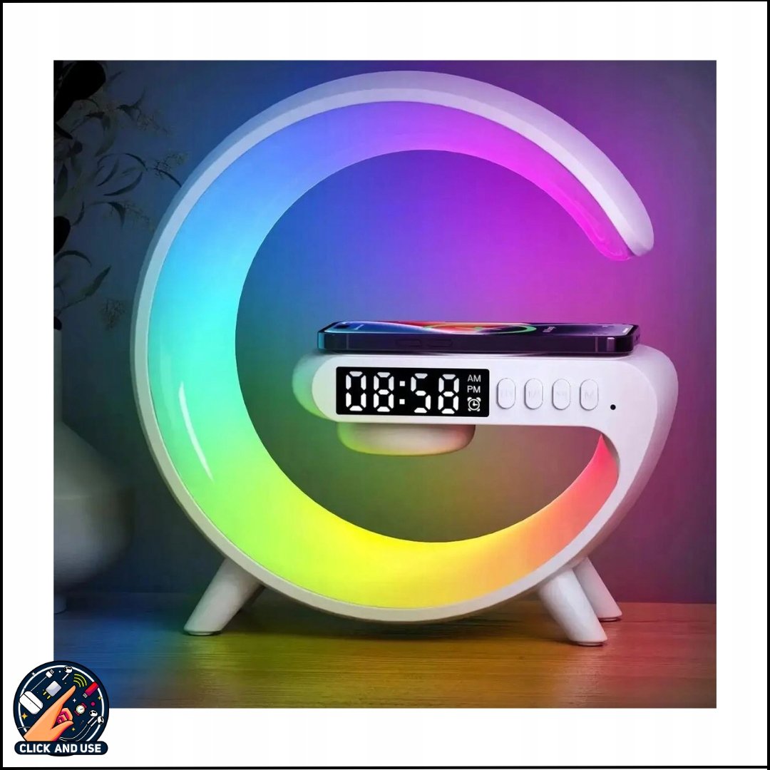 PRZENOŚNY GŁOŚNIK BLUETOOTH ZEGAR BUDZIK LAMPKA NOCNA RGB ŁADOWARKA G63