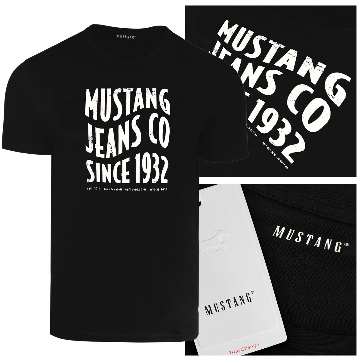 Mustang Koszulka Męska T-shirt Bawełniana 4246 Czarna Rozmiar L