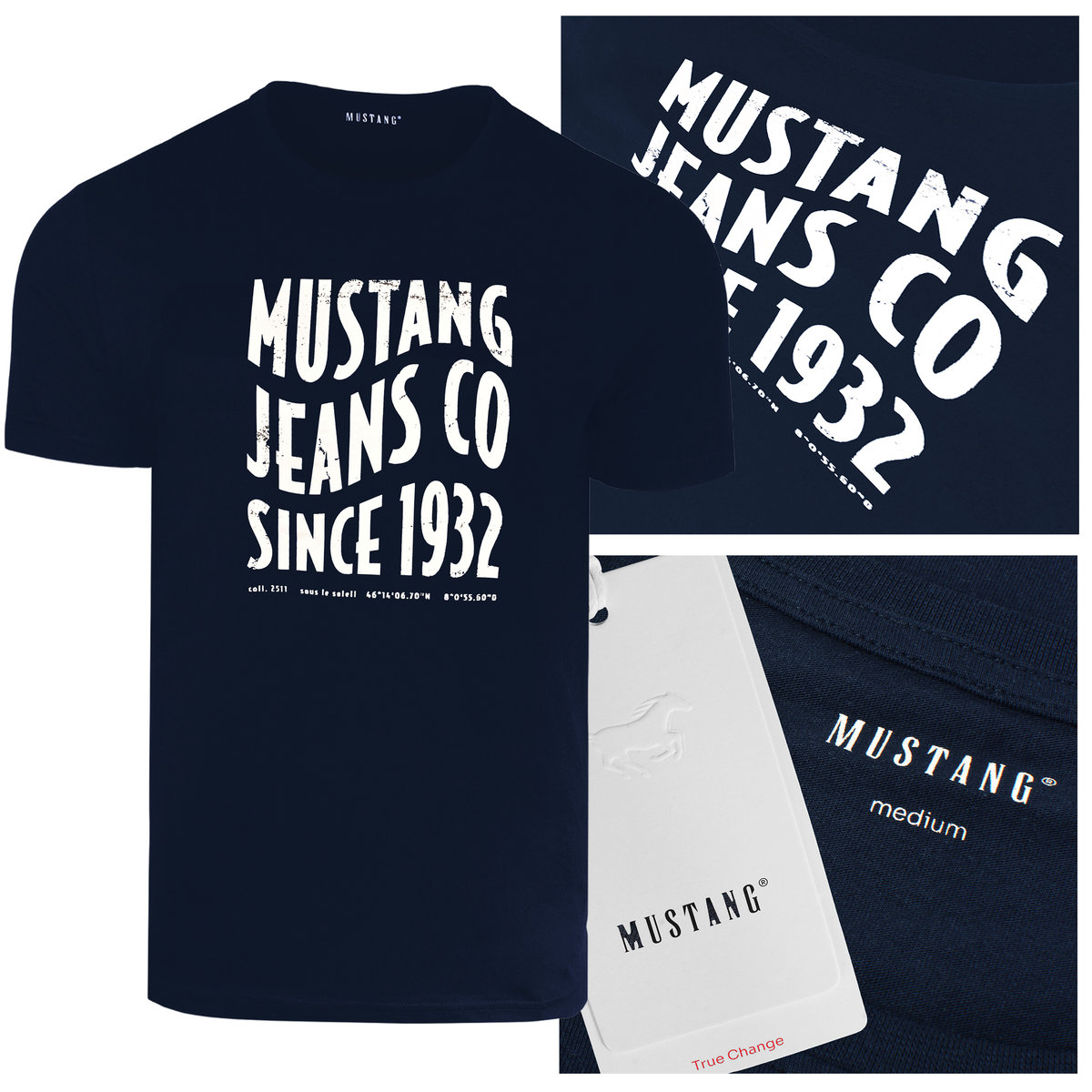Mustang Koszulka Męska T-shirt Bawełniana 4246 Granatowa Rozmiar XXL