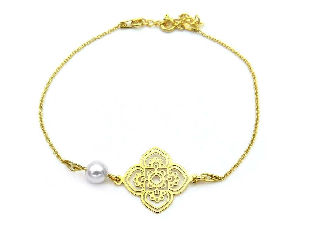 Pozłacana bransoletka srebro 925 boho mandala z perłą