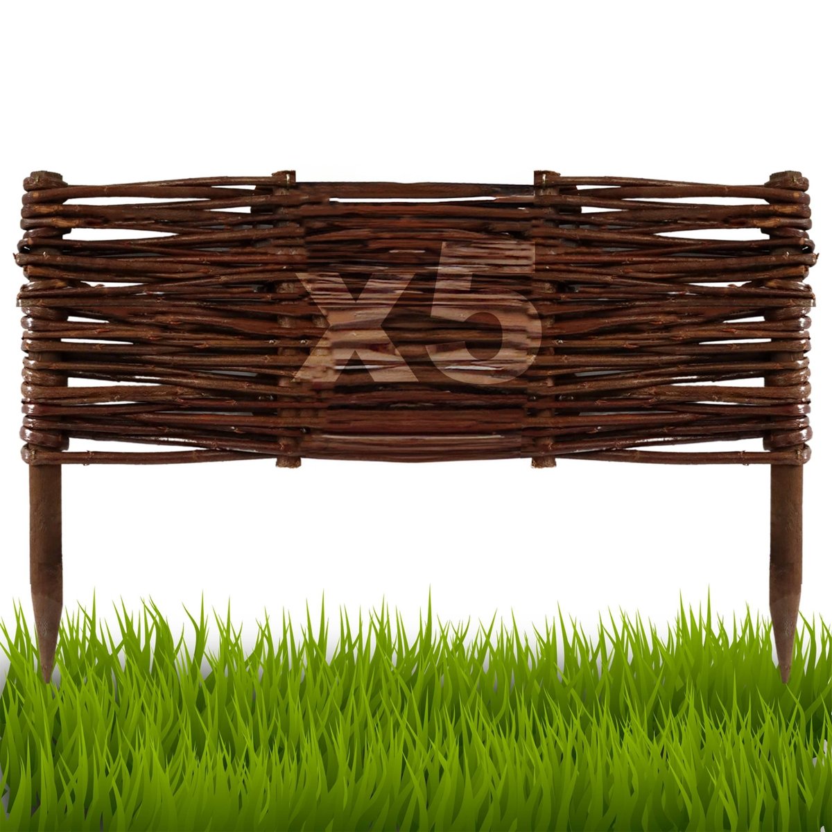 Floranica Płotek wiklinowy 5 szt. Wysokość: 20 cm x 50 cm ogrodzenie, palisada, obramowanie rabat, grządek, trawników,