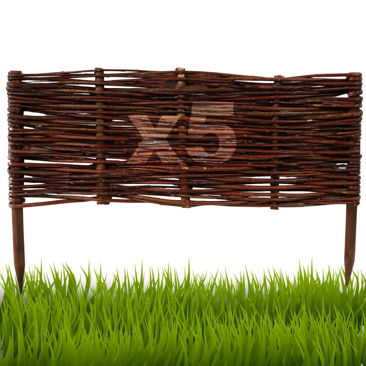 Floranica Płotek wiklinowy 5 szt. Wysokość: 30 cm x 60 cm ogrodzenie, palisada, obramowanie rabat, grządek, trawników,