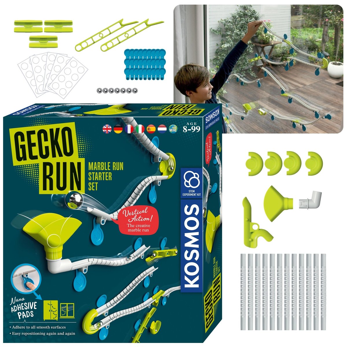 Gecko Run Elastyczny, pionowy tor do kulek Kosmos - zestaw startowy, zabawka konstrukcyjna 8+