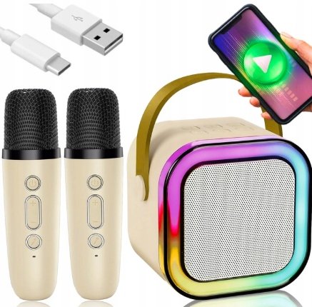MIKROFON GŁOŚNIK BEZPRZEWODOWY ZESTAW KARAOKE BLUETOOTH 2 MIKROFONY