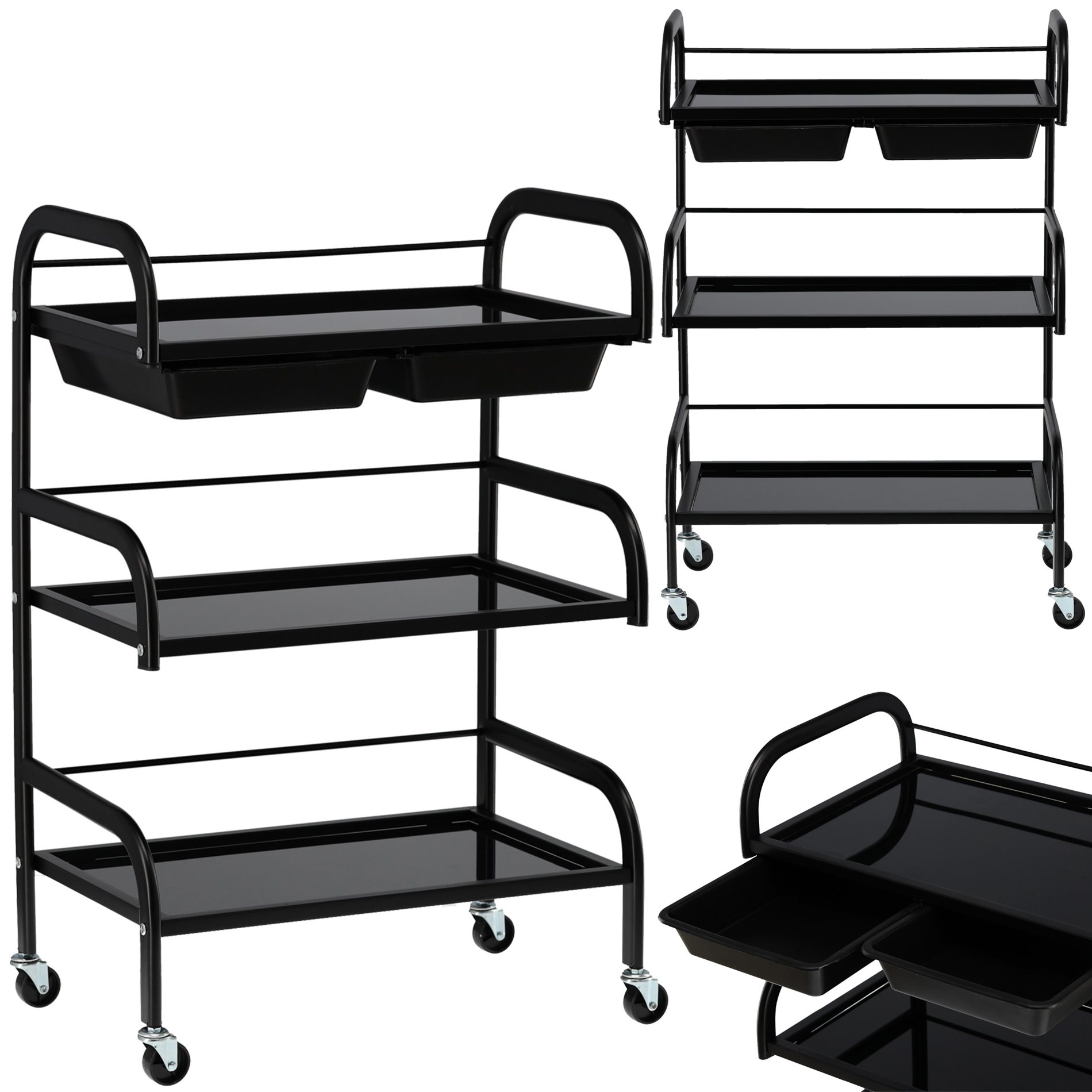 Pomocnik kosmetyczny fryzjerski do salonu ST029 uniwersalna szafka wózek stolik na kółkach z trzema półkami