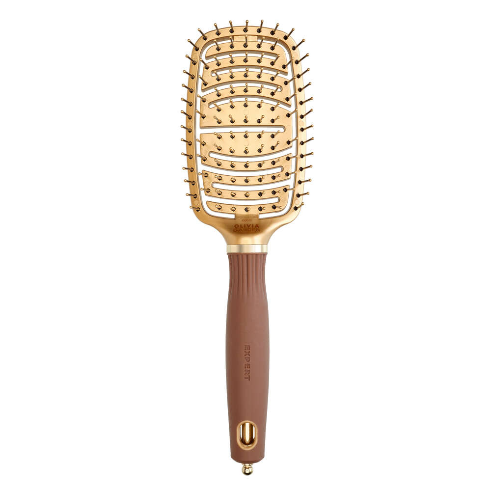 Olivia Garden Expert Care Flex, antystatyczna szczotka dla włosów, Nylon Bristles Gold&Brown