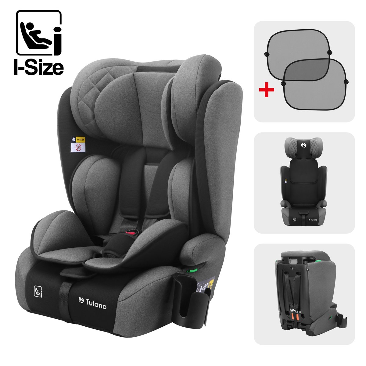 Fotelik samochodowy Tulano Zooma 25, i-Size, regulowany zag����wek, Szaro-Czarny