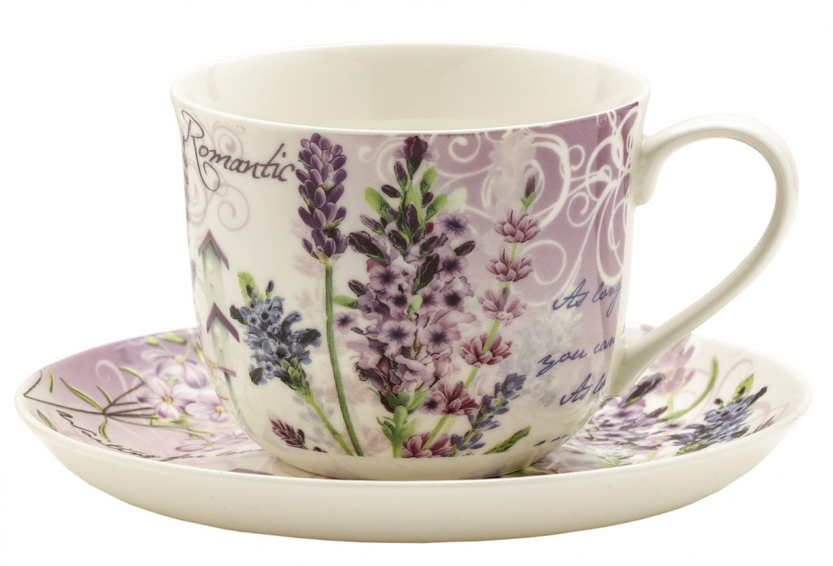 Zestaw filiżanka spodek porcelana lawenda jumbo