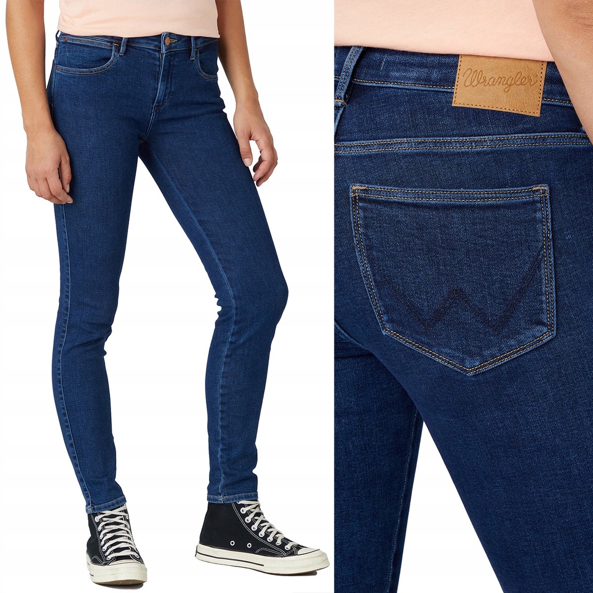 Wrangler SKINNY Willow DżINS CIEMNE DAMSKIE SPODNIE JEANSOWE RURKI W26 L30