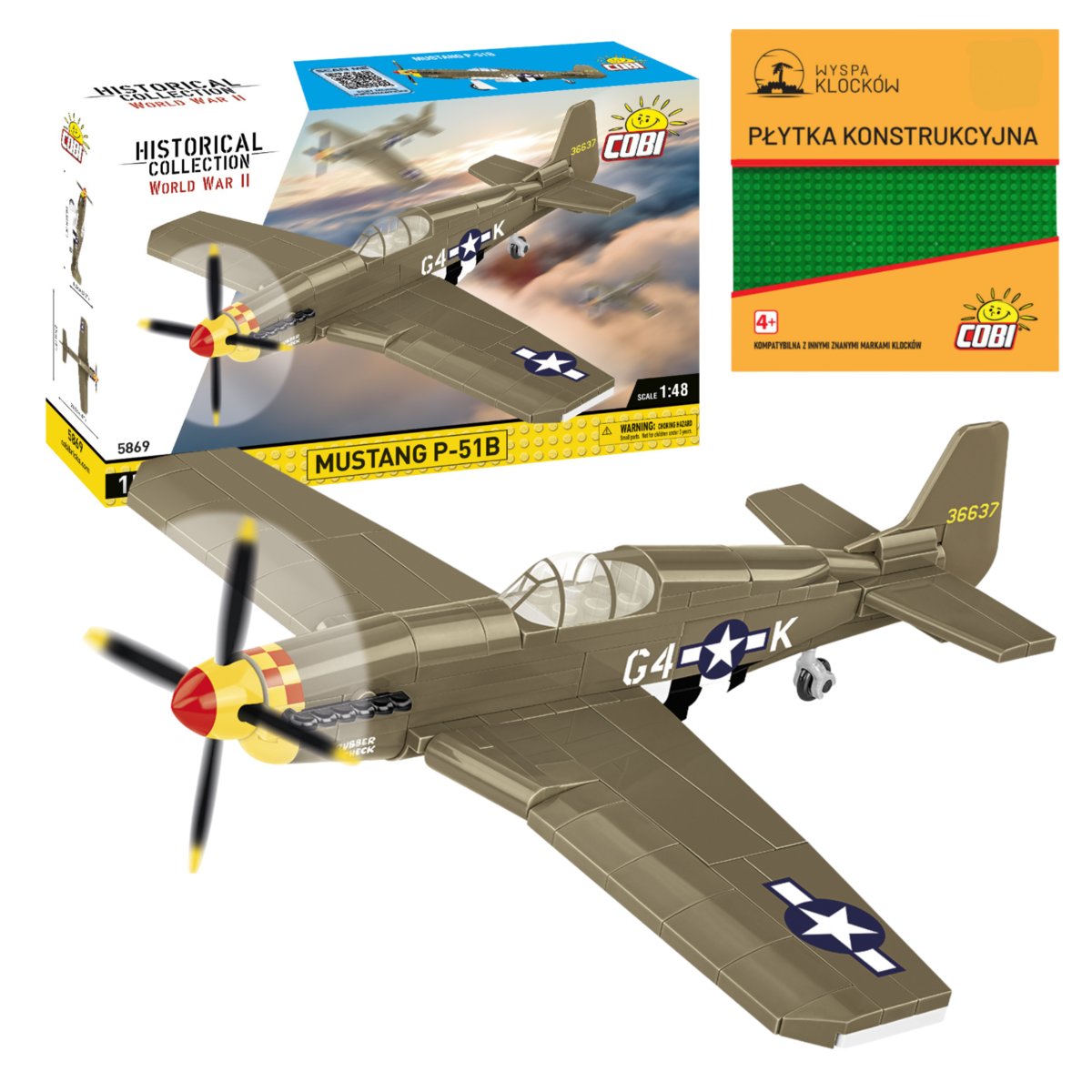 KLOCKI COBI 5869 Samolot Mustang P-51B HC WW2 158 El. + PŁYTKA