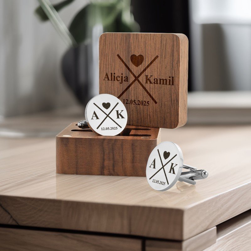 SPINKI do MANKIETÓW z GRAWEREM w ETUI na ŚLUB