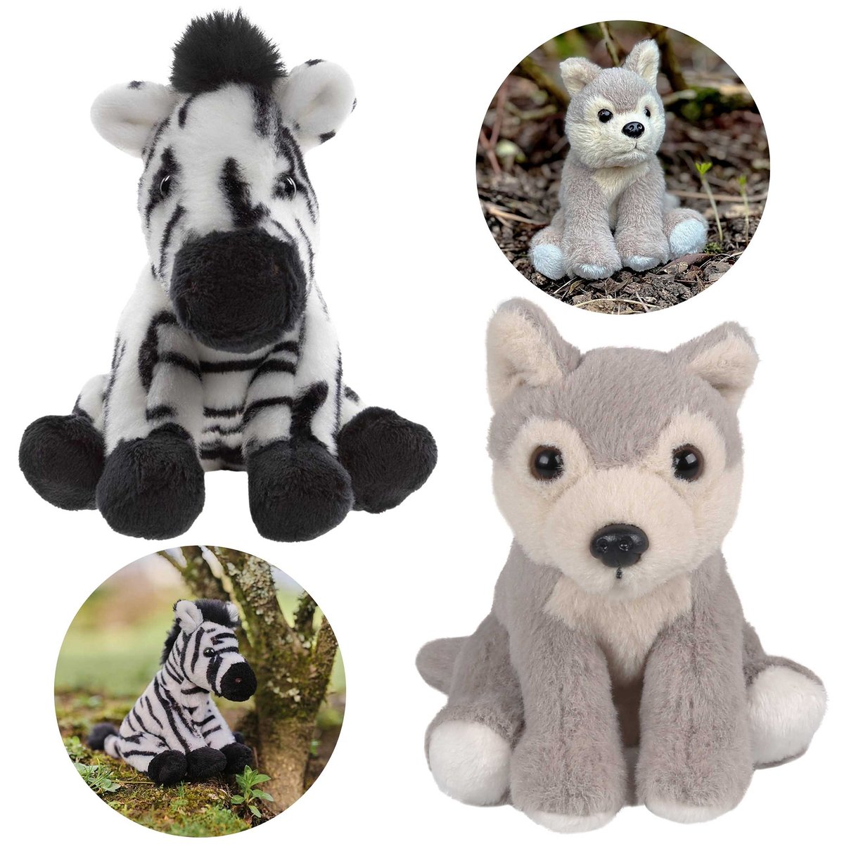 Charlie Bears Zestaw dwóch maskotek z serii Cuddle Cubs: zebra, wilk - pluszaki idealne dla niemowląt, 13 cm